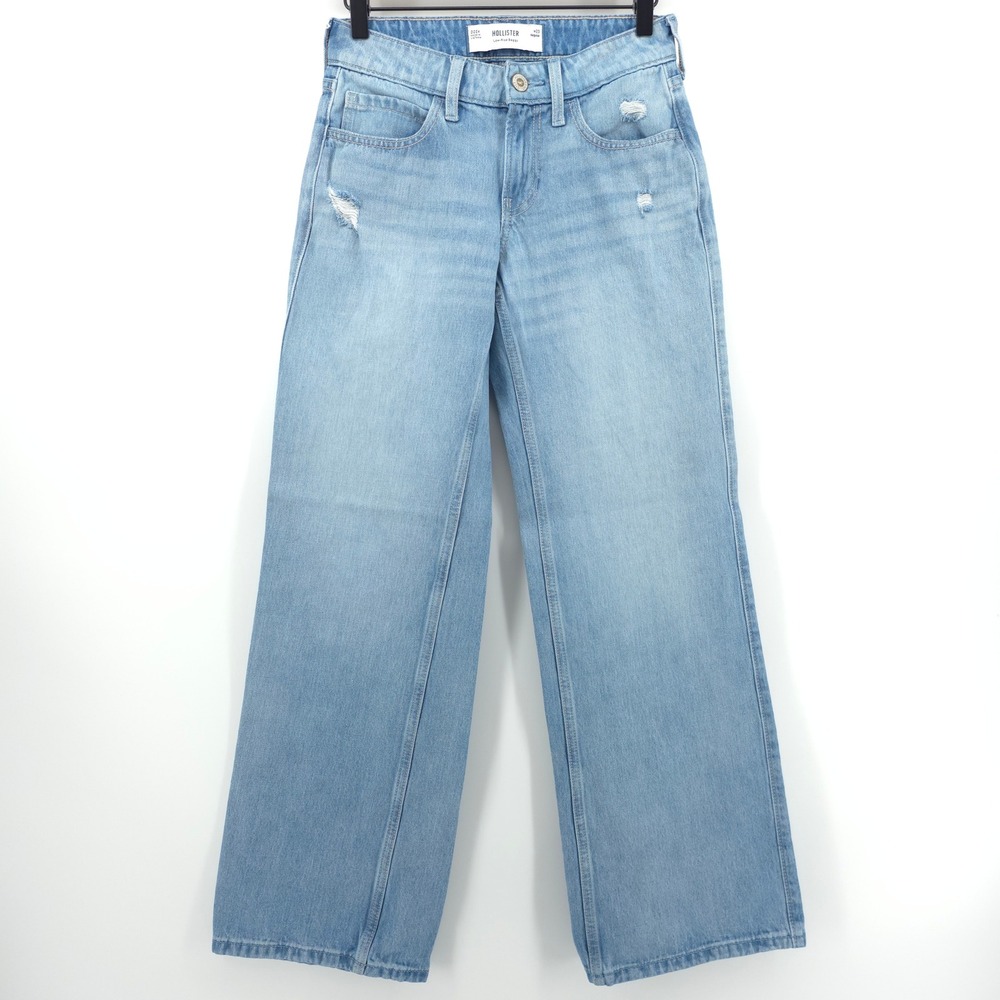 Hollister Womens Jeans Low-Rise Baggy 00R W23 Light Blue Distressed Denim